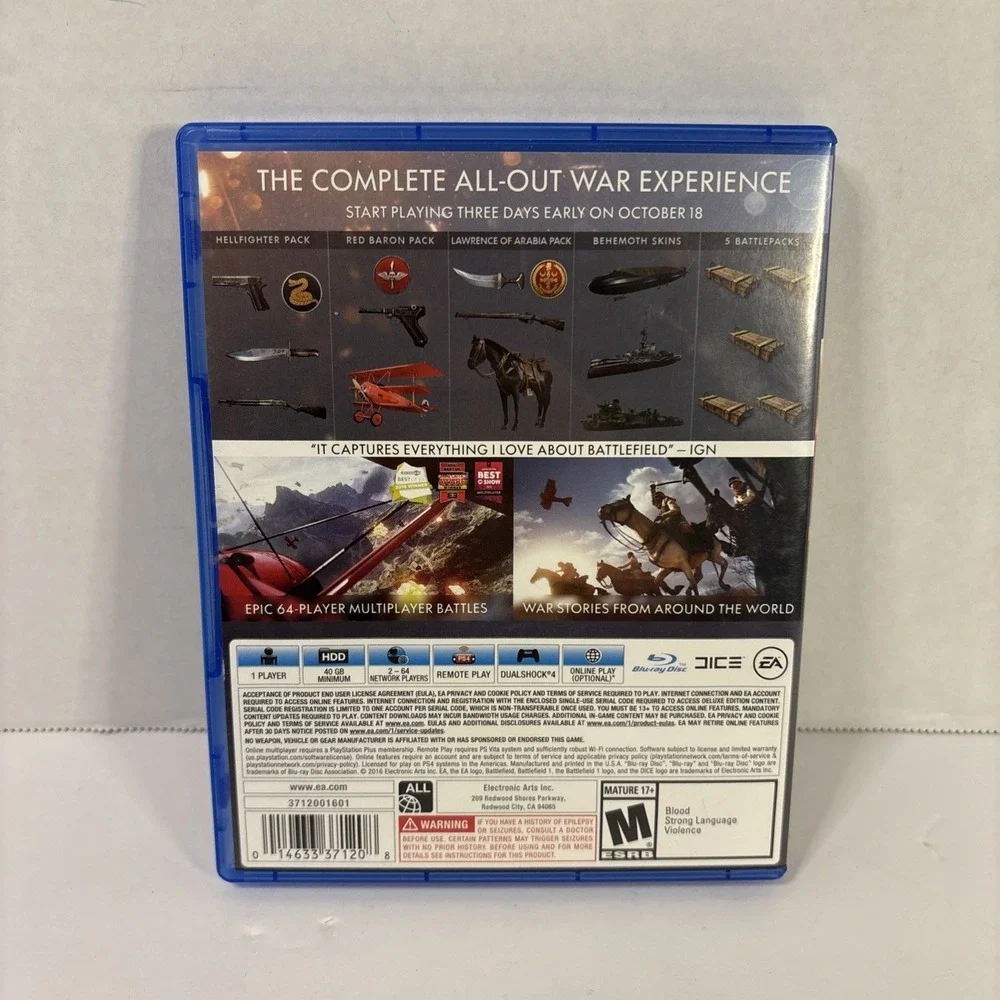 Battlefield 1 PS4 2016 PlayStation 4 Shooter Game Complete In Case Tested